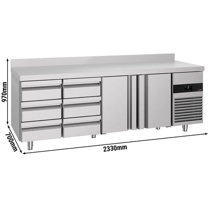 GGM Gastro Commercial Counter Fridge PREMIUM - 2330x700mm - with 2 doors - 6 drawers - with upstand