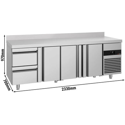 GGM Gastro Commercial Counter Fridge PREMIUM - 2330x700mm - with 3 doors - 2 drawers - with upstand - capacity 632 litres