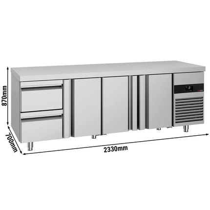 GGM Gastro Commercial Counter Fridge PREMIUM - 2330x700mm - with 3 doors - 2 drawers - capacity 632 litres