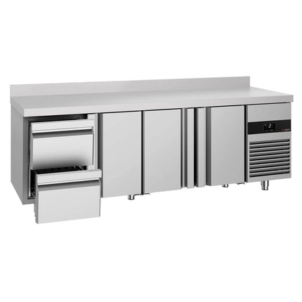 GGM Gastro Commercial Counter Fridge PREMIUM - 2330x700mm - with 3 doors - 2 drawers - with upstand - capacity 632 litres