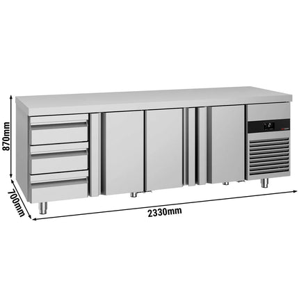 GGM Gastro Commercial Counter Fridge PREMIUM - 2330x700mm - with 3 doors - 3 drawers - capacity 632 litres