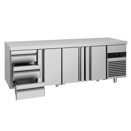 GGM Gastro Commercial Counter Fridge PREMIUM - 2330x700mm - with 3 doors - 3 drawers - capacity 632 litres