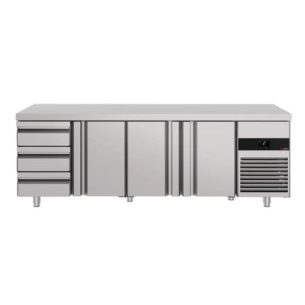 GGM Gastro Commercial Counter Fridge PREMIUM - 2330x700mm - with 3 doors - 3 drawers - capacity 632 litres