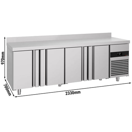 GGM Gastro Commercial Counter Fridge PREMIUM - 2330x700mm - with 4 doors - with upstand - capacity 632 litres