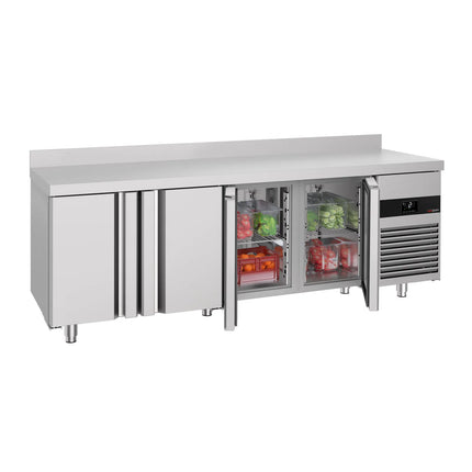 GGM Gastro Commercial Counter Fridge PREMIUM - 2330x700mm - with 4 doors - with upstand - capacity 632 litres