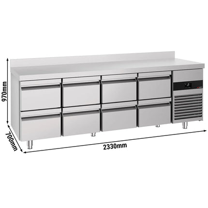 GGM Gastro Commercial Counter Fridge PREMIUM - 2330x700mm - with 8 drawers - with upstand - capacity 632 litres