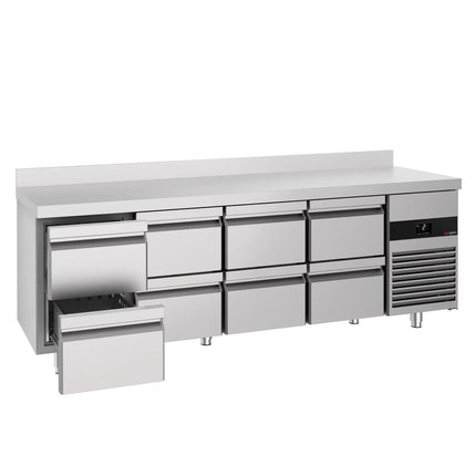 GGM Gastro Commercial Counter Fridge PREMIUM - 2330x700mm - with 8 drawers - with upstand - capacity 632 litres