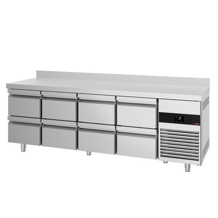 GGM Gastro Commercial Counter Fridge PREMIUM - 2330x700mm - with 8 drawers - with upstand - capacity 632 litres