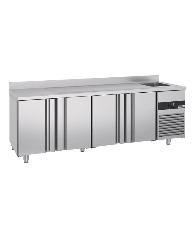 GGM Gastro Commercial Counter Fridge PREMIUM - 2360x700mm - with 4 doors - with sink right - with upstand - capacity 540 litres