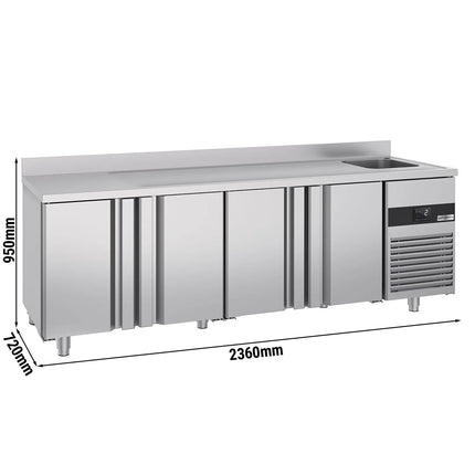 GGM Gastro Commercial Counter Fridge PREMIUM - 2360x700mm - with 4 doors - with sink right - with upstand - capacity 540 litres