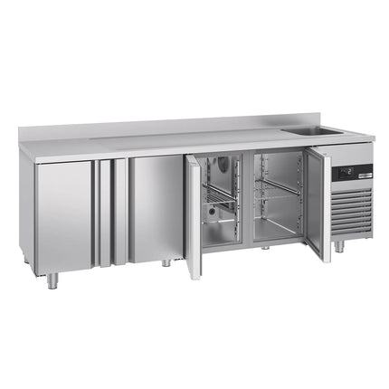 GGM Gastro Commercial Counter Fridge PREMIUM - 2360x700mm - with 4 doors - with sink right - with upstand - capacity 540 litres