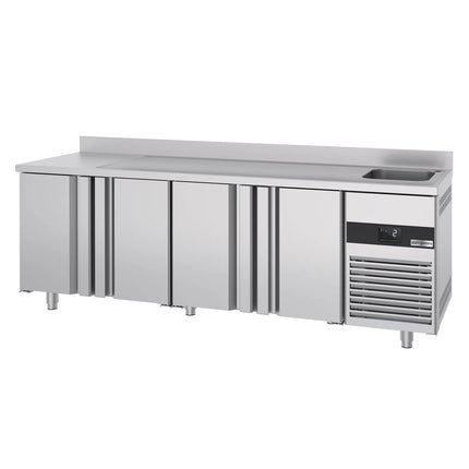 GGM Gastro Commercial Counter Fridge PREMIUM - 2360x700mm - with 4 doors - with sink right - with upstand - capacity 540 litres