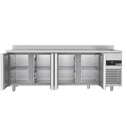 GGM Gastro Commercial Counter Fridge PREMIUM - 2360x700mm - with 4 doors - with sink right - with upstand - capacity 540 litres