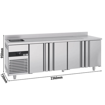 GGM Gastro Commercial Counter Fridge PREMIUM - 2360x720mm - with 4 doors - with sink left - with upstand - capacity 540 litres