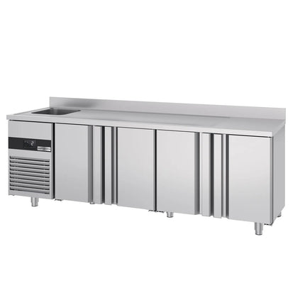 GGM Gastro Commercial Counter Fridge PREMIUM - 2360x720mm - with 4 doors - with sink left - with upstand - capacity 540 litres