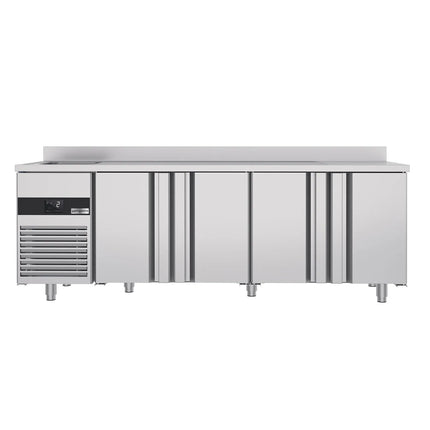 GGM Gastro Commercial Counter Fridge PREMIUM - 2360x720mm - with 4 doors - with sink left - with upstand - capacity 540 litres