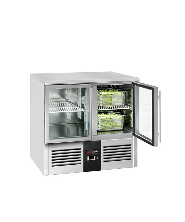 GGM Gastro Commercial Counter Fridge PREMIUM - 900x700mm - glass doors - with 2 doors - granite worktop