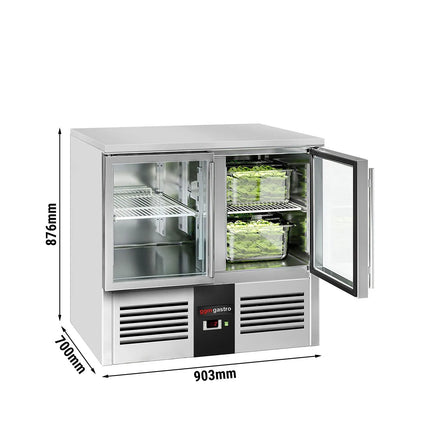 GGM Gastro Commercial Counter Fridge PREMIUM - 900x700mm - glass doors - with 2 doors - granite worktop