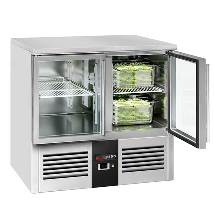GGM Gastro Commercial Counter Fridge PREMIUM - 900x700mm - glass doors - with 2 doors - granite worktop