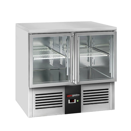 GGM Gastro Commercial Counter Fridge PREMIUM - 900x700mm - glass doors - with 2 doors - granite worktop