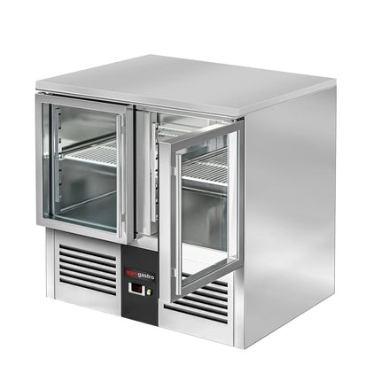 GGM Gastro Commercial Counter Fridge PREMIUM - 900x700mm - glass doors - with 2 doors - granite worktop