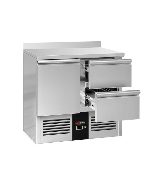 GGM Gastro Commercial Counter Fridge PREMIUM - 900x700mm - with 1 door - 2 drawers [1/1] - with upstand - black front