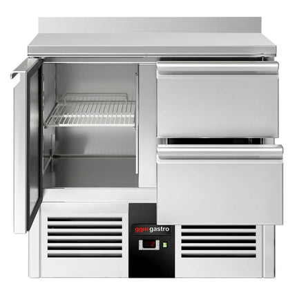 GGM Gastro Commercial Counter Fridge PREMIUM - 900x700mm - with 1 door - 2 drawers [1/1] - with upstand - black front