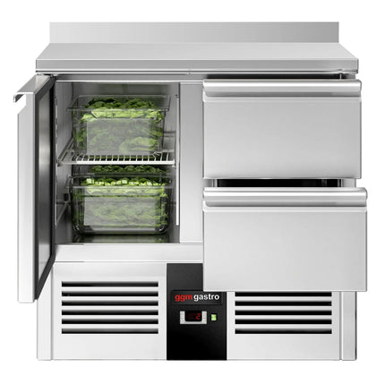 GGM Gastro Commercial Counter Fridge PREMIUM - 900x700mm - with 1 door - 2 drawers [1/1] - with upstand - black front