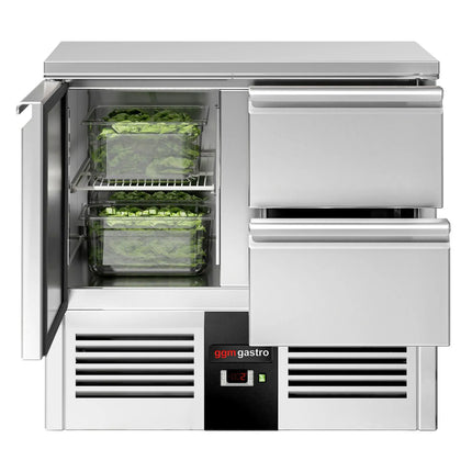GGM Gastro Commercial Counter Fridge PREMIUM - 900x700mm - with 1 door - 2 drawers - capacity 220 litres
