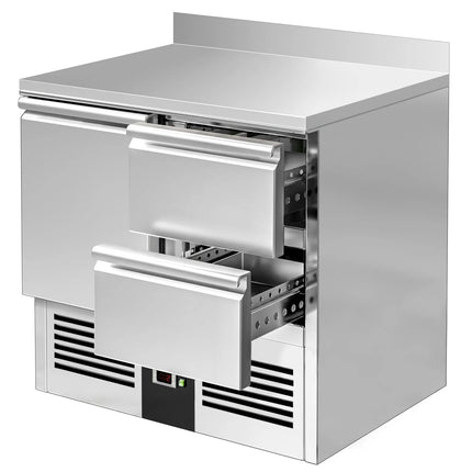 GGM Gastro Commercial Counter Fridge PREMIUM - 900x700mm - with 1 door - 2 drawers [1/1] - with upstand - black front