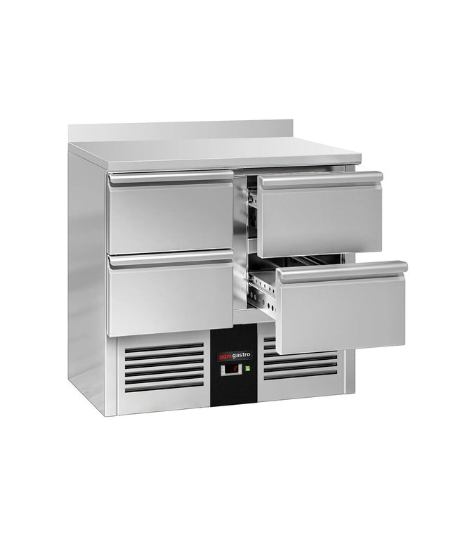 GGM Gastro Commercial Counter Fridge PREMIUM - 900x700mm - with 4 drawers - with upstand - capacity 240 litres