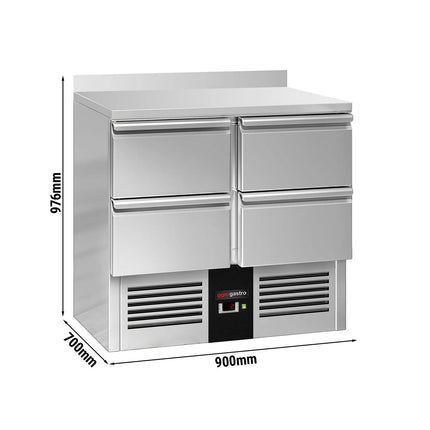 GGM Gastro Commercial Counter Fridge PREMIUM - 900x700mm - with 4 drawers - with upstand - capacity 240 litres