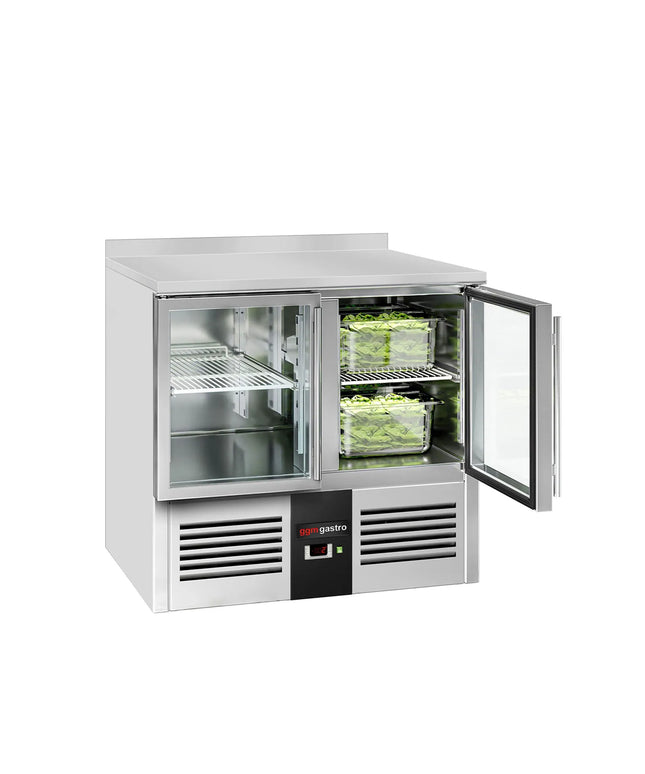 GGM Gastro Commercial Counter Fridge PREMIUM - 900x700mm - with upstand - glass doors - capacity 240 litres