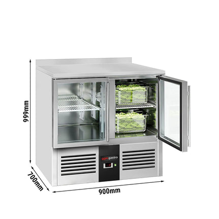 GGM Gastro Commercial Counter Fridge PREMIUM - 900x700mm - with upstand - glass doors - capacity 240 litres