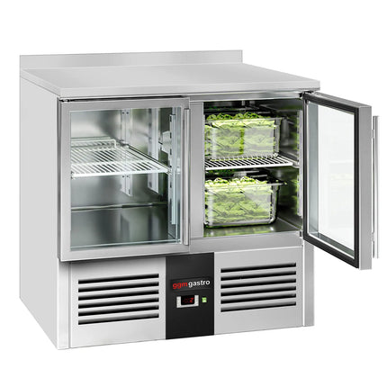 GGM Gastro Commercial Counter Fridge PREMIUM - 900x700mm - with upstand - glass doors - capacity 240 litres