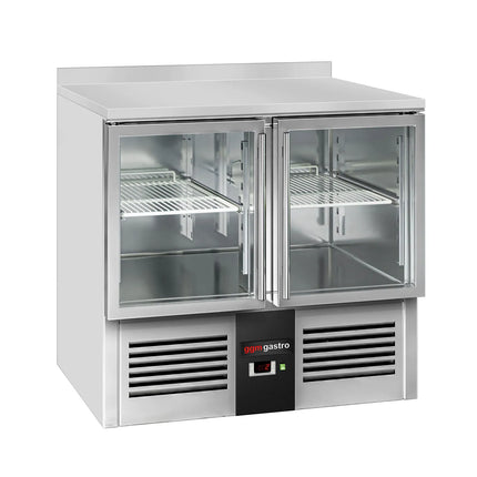 GGM Gastro Commercial Counter Fridge PREMIUM - 900x700mm - with upstand - glass doors - capacity 240 litres