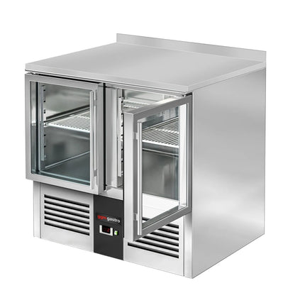 GGM Gastro Commercial Counter Fridge PREMIUM - 900x700mm - with upstand - glass doors - capacity 240 litres