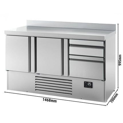 GGM Gastro Commercial Counter Fridge PREMIUM PLUS - 1460x700mm - with 2 doors - 2 drawers [1/2] - with upstand - capacity 355 litres