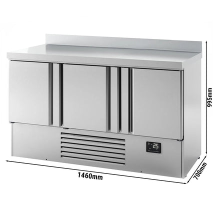 GGM Gastro Commercial Counter Fridge PREMIUM PLUS - 1460x700mm - with 3 doors - with upstand - capacity 335 litres