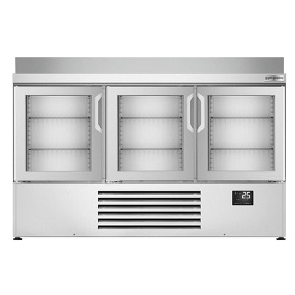 GGM Gastro Commercial Counter Fridge PREMIUM PLUS - 1460x700mm - with 3 glass doors - with upstand - capacity 335 litres