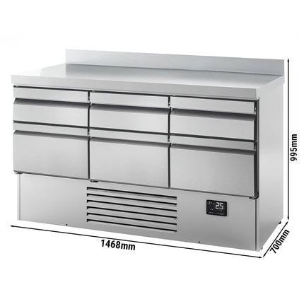 GGM Gastro Commercial Counter Fridge PREMIUM PLUS - 1460x700mm - with 6 drawers - with upstand - capacity 355 litres