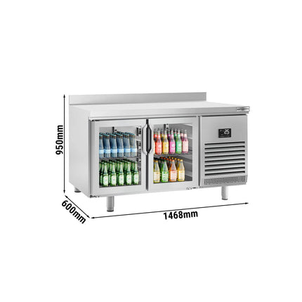 GGM Gastro Commercial Counter Fridge PREMIUM PLUS - 1468x600mm - glass doors - with upstand - capacity 250 litres - double glazing