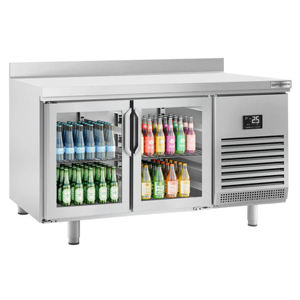 GGM Gastro Commercial Counter Fridge PREMIUM PLUS - 1468x600mm - glass doors - with upstand - capacity 250 litres - double glazing