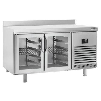 GGM Gastro Commercial Counter Fridge PREMIUM PLUS - 1468x600mm - glass doors - with upstand - capacity 250 litres - double glazing