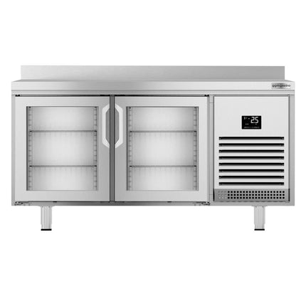 GGM Gastro Commercial Counter Fridge PREMIUM PLUS - 1468x600mm - glass doors - with upstand - capacity 250 litres - double glazing
