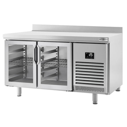 GGM Gastro Commercial Counter Fridge PREMIUM PLUS - 1468x600mm - glass doors - with upstand - capacity 250 litres - double glazing