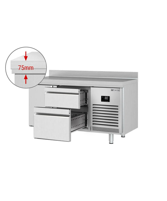 GGM Gastro Commercial Counter Fridge PREMIUM PLUS - 1468x600mm - with 1 door - 2 drawers [1/3 + 2/3] - with upstand - capacity 250 litres