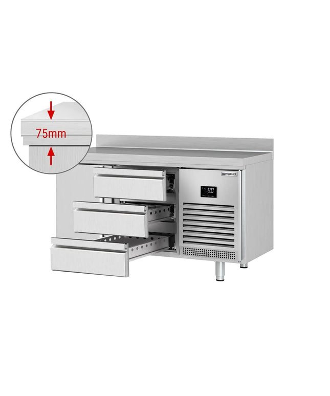 GGM Gastro Commercial Counter Fridge PREMIUM PLUS - 1468x600mm - with 1 door - 3 drawers [1/3] - with upstand - capacity 250 litres