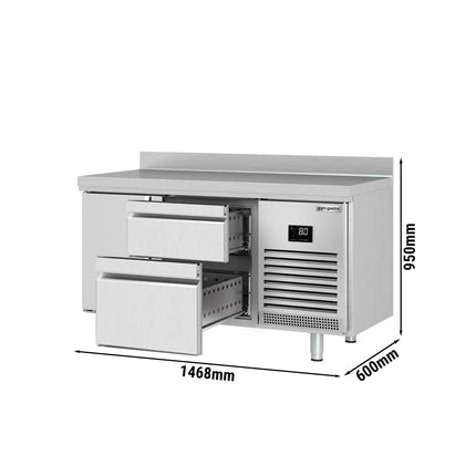 GGM Gastro Commercial Counter Fridge PREMIUM PLUS - 1468x600mm - with 1 door - 2 drawers [1/3 + 2/3] - with upstand - capacity 250 litres