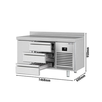 GGM Gastro Commercial Counter Fridge PREMIUM PLUS - 1468x600mm - with 1 door - 3 drawers [1/3] - with upstand - capacity 250 litres